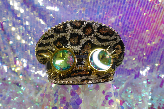 Leopard Sequin steampunk hat with goggles