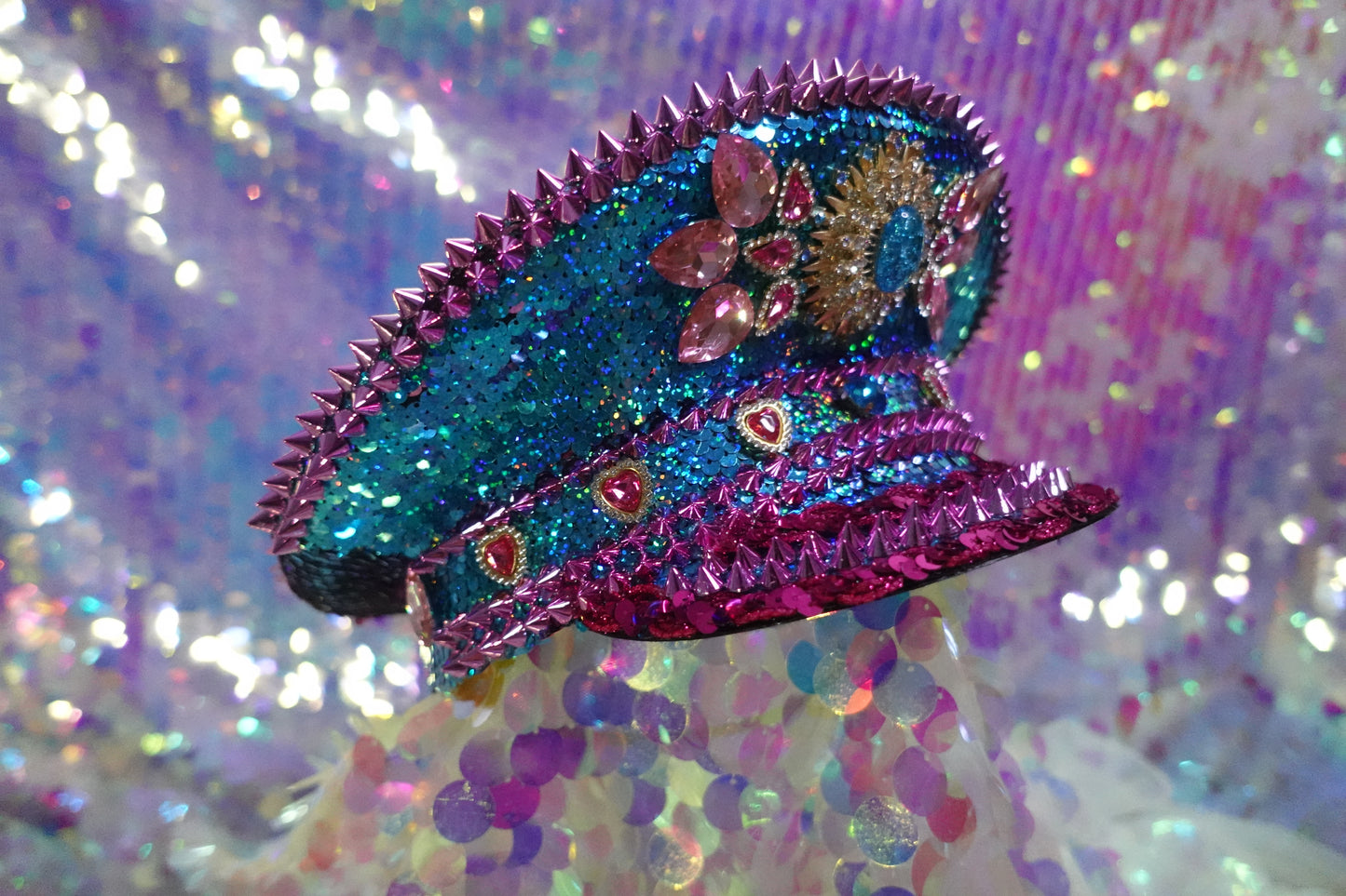 Blue-Magenta sequin steampunk hat