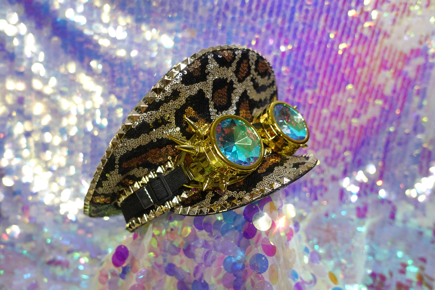 Leopard Sequin steampunk hat with goggles